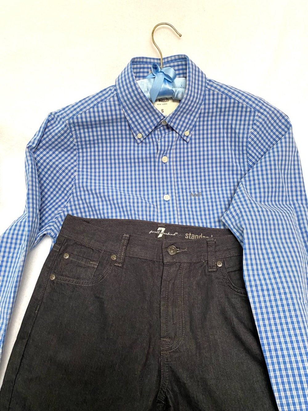 Bundle Boys 7 For All Mankind Black Jeans & Abercrombie Blue White Check Shirt